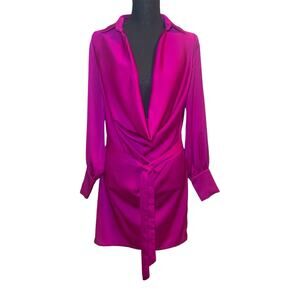 Women's Fashion Nova Deep Plunge Cowl Neck Mini Dress Fuschia Pink Size XS